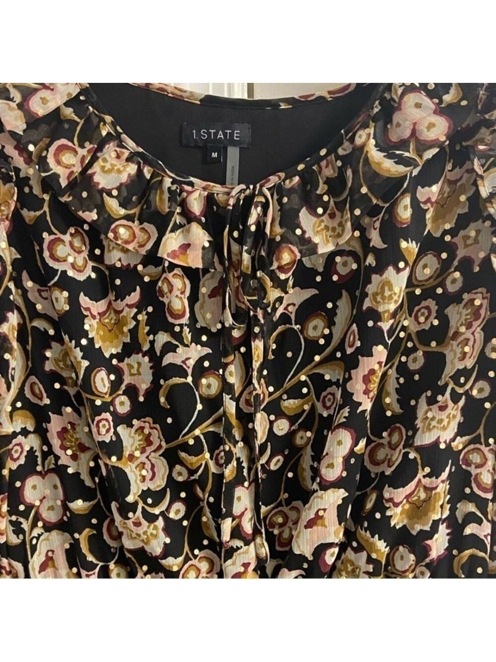1. State Floral Black Dress mini ruffled might out Medium NWT - Picture 5 of 12